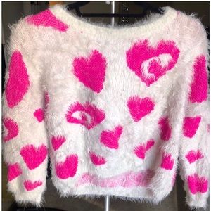 Cream and Fuchsia Fuzzy Crop Sweater
